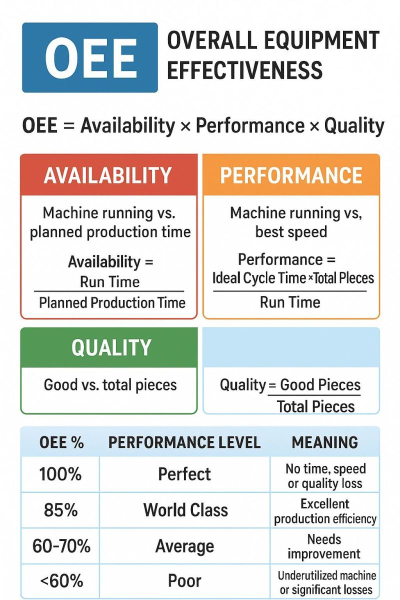 Schéma OEE, composantes disponibilité performance qualité, en industrie