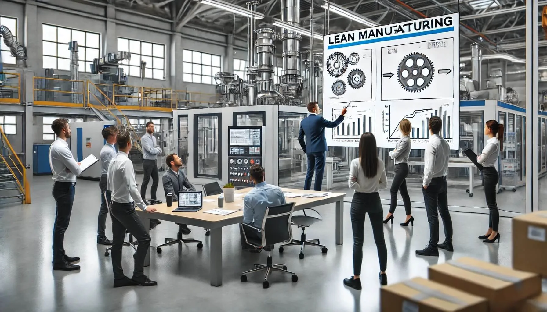 Tableau digital affichant l’OEE sur une ligne de production industrielle moderne
