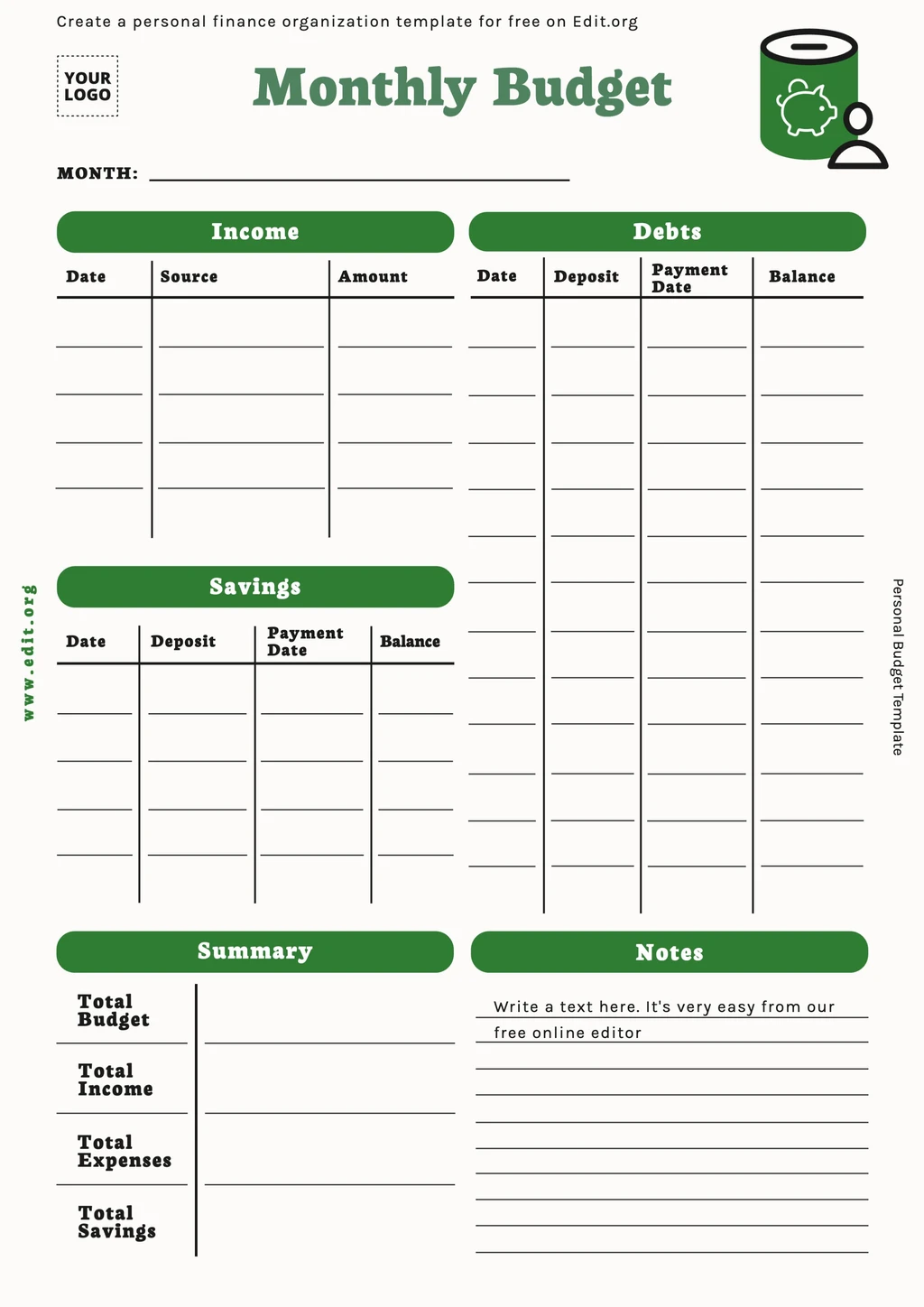 Exemple de tableau de budget mensuel personnel clair et structuré