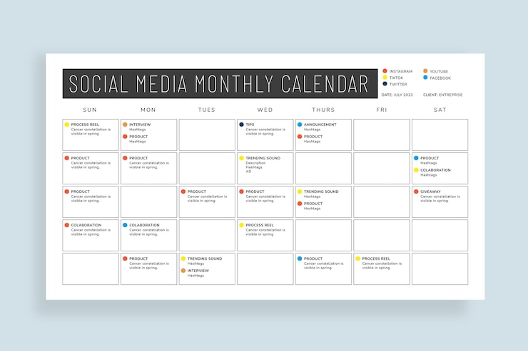 Exemple de calendrier de contenu marketing pour les réseaux sociaux