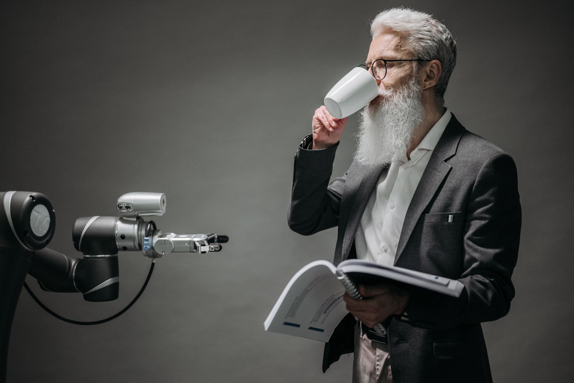 Modern Industry 5.0 factory with humans and collaborative robots working together